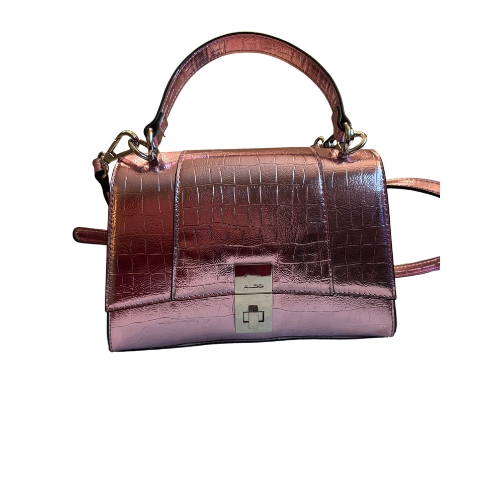ALDO Pink Metallic Croc Embossed Top Handle Crossbody Satchel Bag